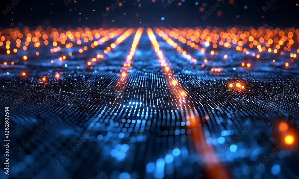 Abstract digital network. Bright glowing lines. Background of particles. Potential use Technology concept Abstract digital network. Bright glowing lines. Background of particles. Potential use Technology concept