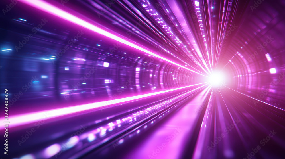 Obraz premium Vibrant neon streams flow through high tech tunnel, creating dynamic atmosphere