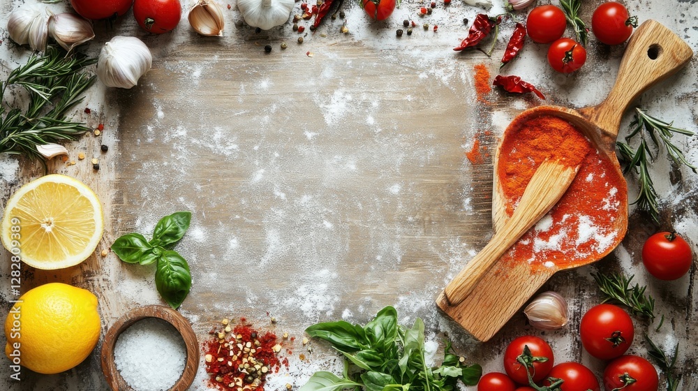 Fresh Ingredients and Spices on Wooden Table for Cooking Preparation Fresh Ingredients and Spices on Wooden Table for Cooking Preparation