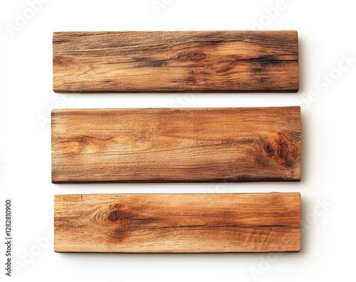 Rustic wooden planks, isolated, white background, design element photo