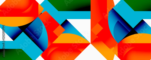 Abstract geometric artwork with interwoven angular and curved shapes, dynamic composition with smooth gradients and bold contrasts