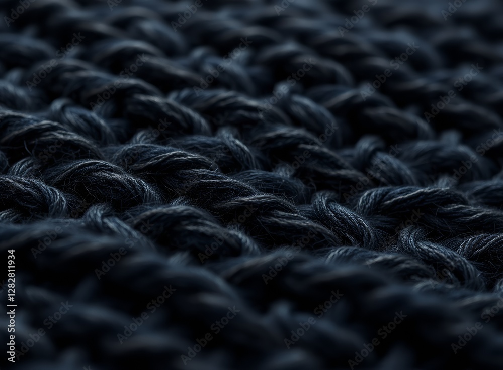 Dark Blue Knitted Rope Texture, Macro View of Braided Material, Woven Pattern Dark Blue Knitted Rope Texture, Macro View of Braided Material, Woven Pattern