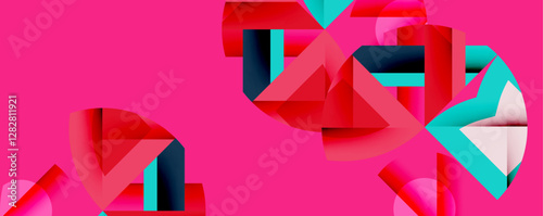 Abstract geometric composition with interlocking circular and angular shapes, featuring smooth gradients and sharp contrasts on a white background