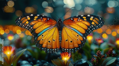 Obraz na płótnie Colorful painted butterfly with wings spread out flying, Generative AI illustration. w salonie