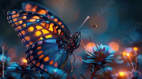 Colorful painted butterfly with wings spread out flying, Generative AI illustration.