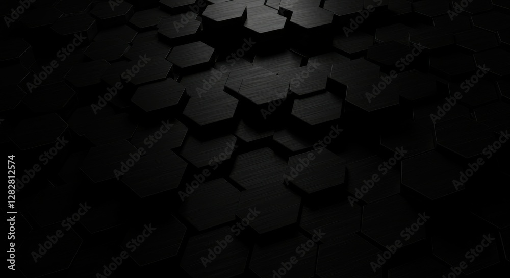 Obraz premium dark, abstract, geometric shapes, hexagonal pattern, low key lighting, moody atmosphere, shadows and highlights, textured surface, depth perception, monochromatic, grayscale, mysterious, futuristic, s