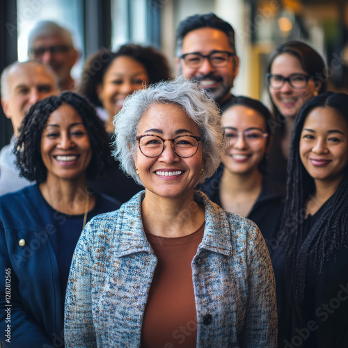senior portrait woman group smiling happy man community diverse diversity team young businesswoman friends smile