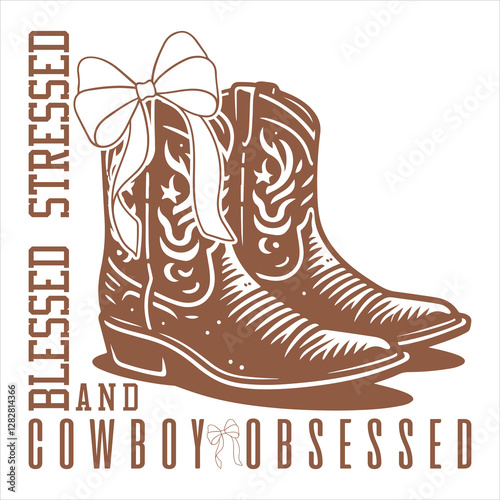 Blessed Stressed And Cowboy Obsessed  Western Mother's Day  T-Shirt Design