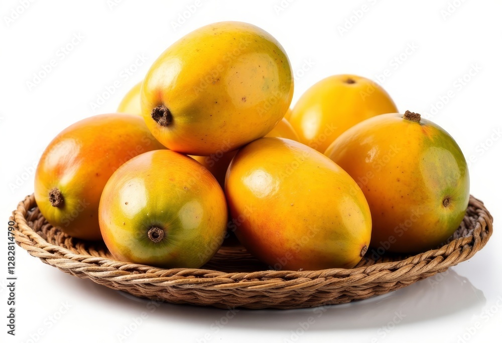 Ripe yellow Ataulfo mangoes in a woven basket Ripe yellow Ataulfo mangoes in a woven basket