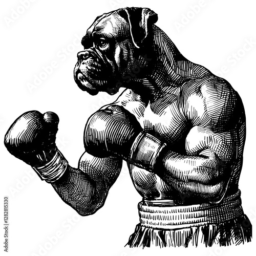 Line art drawing of Boxer dog head ink sketch vector hand drawn illustration background