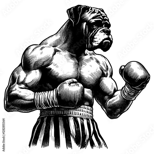 Line art drawing of Boxer dog head ink sketch vector hand drawn illustration background