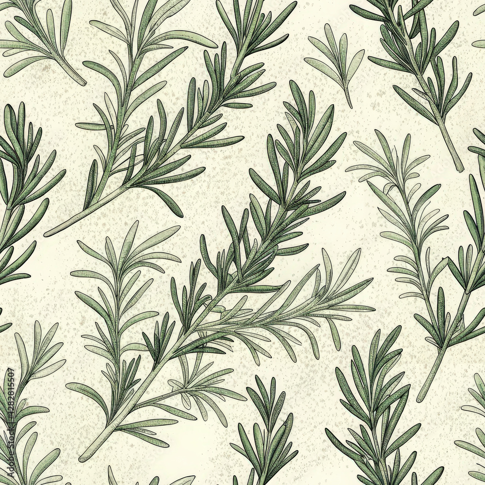 Obraz premium seamless arrangement of rosemary sprigs on light background, showcasing intricate details and vibrant green hues of herb