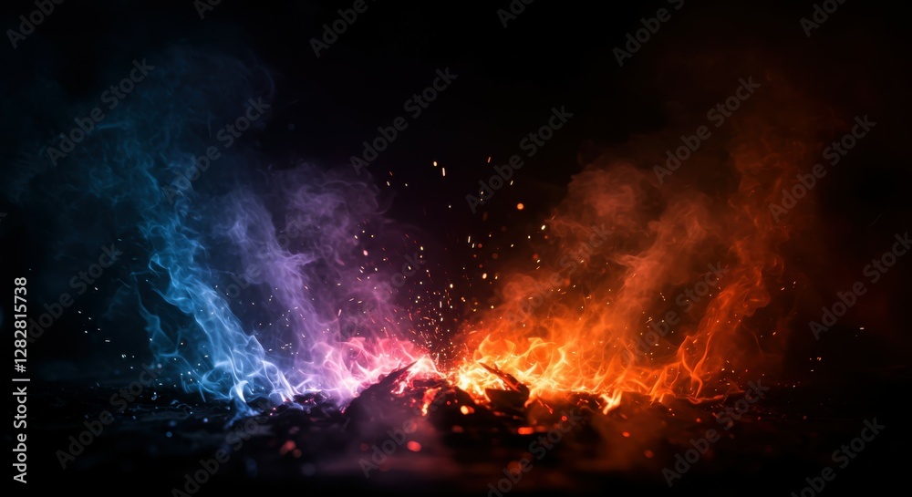 Fototapeta premium Space nebula, cosmic dust, colorful galaxy, vibrant colors, red and blue gas clouds, starry background, celestial formation, deep space, astronomical phenomenon, high contrast, dark void, ethereal glo