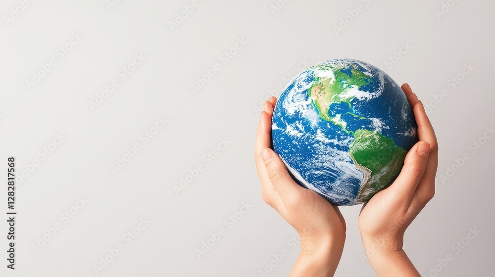 Close-up of hands holding a globe, symbolizing global corporate responsibility and commitment to positive environmental impact Global responsibility, Environmental CSR Close-up of hands holding a globe, symbolizing global corporate responsibility and commitment to positive environmental impact Global responsibility, Environmental CSR