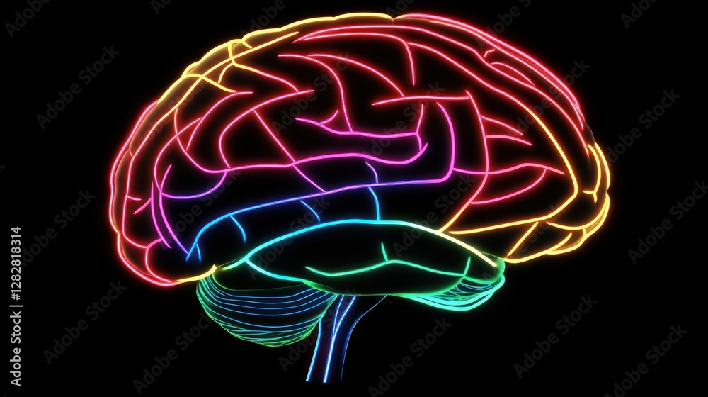 A colorful, neon representation of a human brain, highlighting neural connections and creativity. A colorful, neon representation of a human brain, highlighting neural connections and creativity.