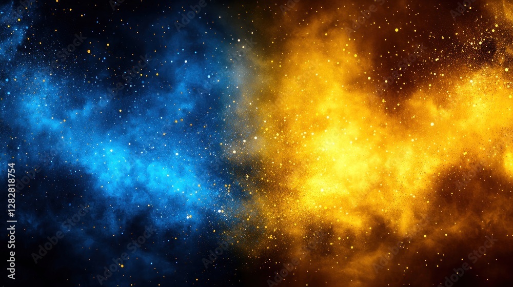 Naklejka premium Cosmic Nebula Clash Blue, Orange, Starry Night Background