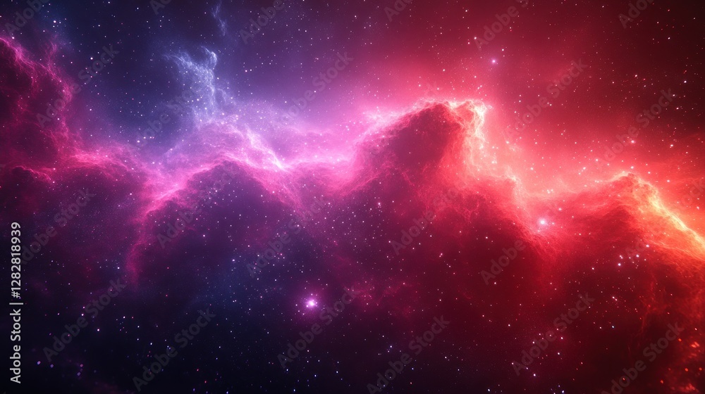 Fototapeta premium Cosmic Nebula Swirls, Red & Blue, Space Background, Fantasy Art