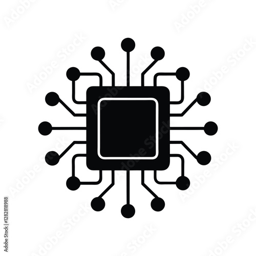 Silhouette Icon of AI Chip in Black Vector Design
