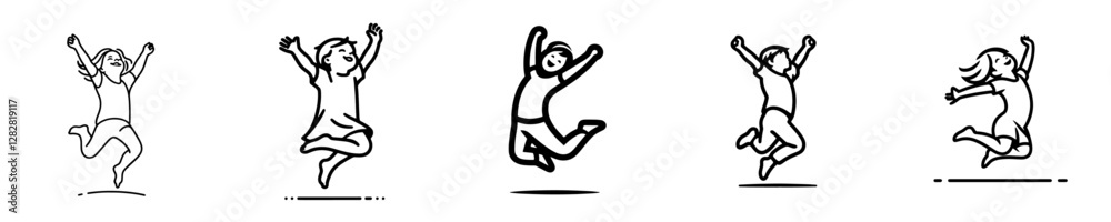 Minimalist line drawing of a joyful jumping child. Minimalist line drawing of a joyful jumping child.