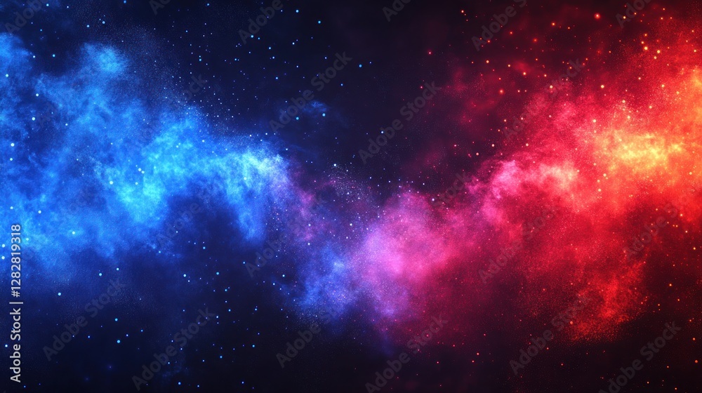 Naklejka premium Cosmic nebula, red blue clash, stars, background, design