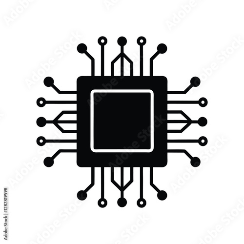 Vector Icon of Black AI Chip Silhouette

