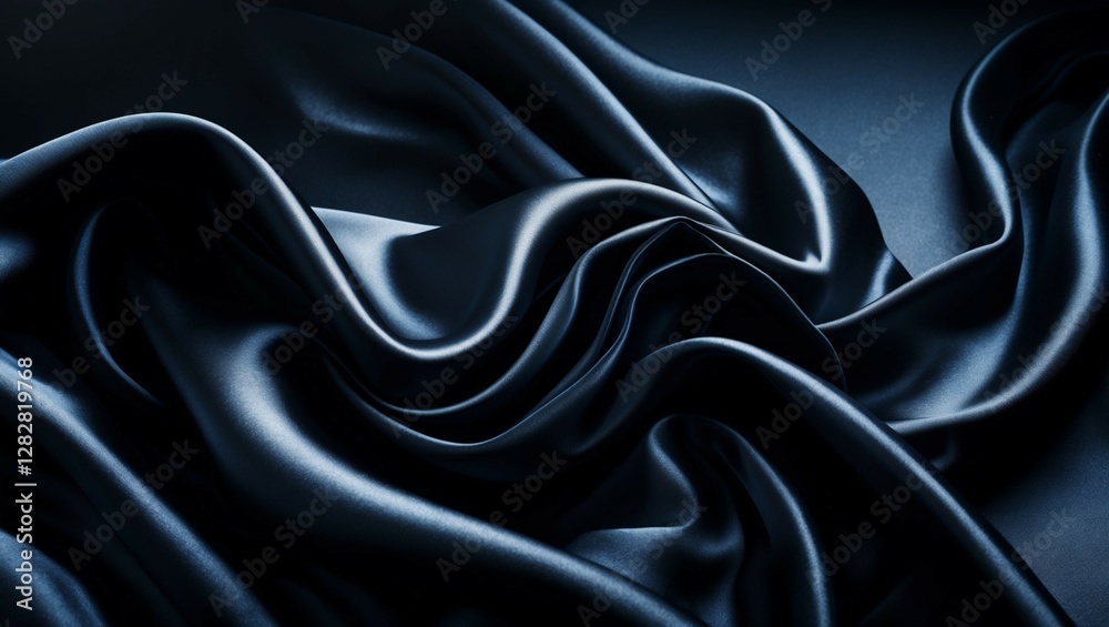 Obraz premium A close-up of smooth, flowing black silk fabric with a luxurious, glossy texture.