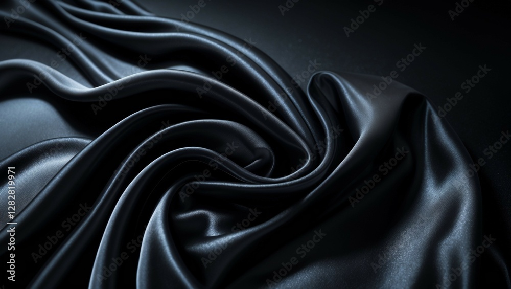 Obraz premium A close-up of smooth, flowing black silk fabric with a luxurious, glossy texture.