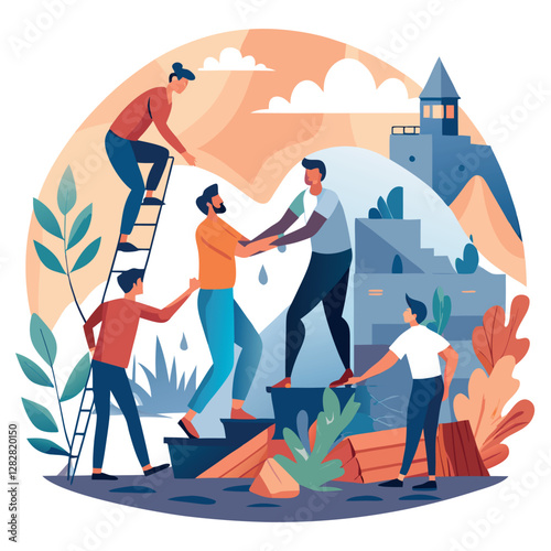 Human Resilience in Disasters: Minimalist Illustration of Unity and Cooperation  
