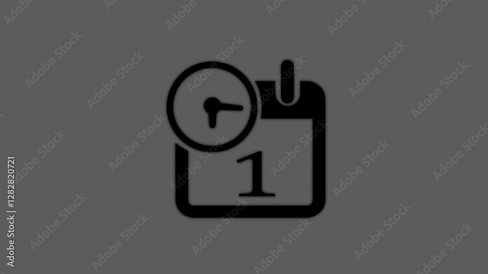 Abstract calendar icon - day 1 animation. Clock icon black color animation transparent appointment, important date on light gray background. Abstract calendar icon - day 1 animation. Clock icon black color animation transparent appointment, important date on light gray background.