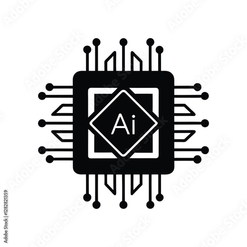 AI Chip Icon in Black Silhouette Vector
