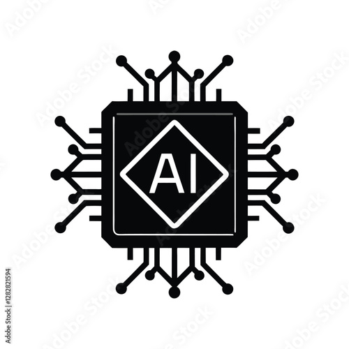Black Silhouette of AI Chip Vector Icon
