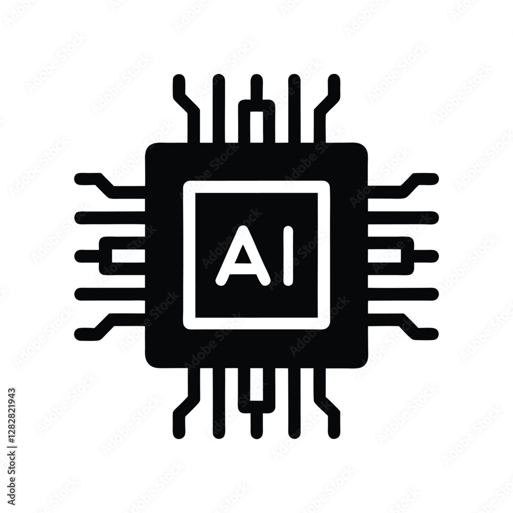 Vector Icon of Black AI Chip Silhouette
Vector Icon of Black AI Chip Silhouette