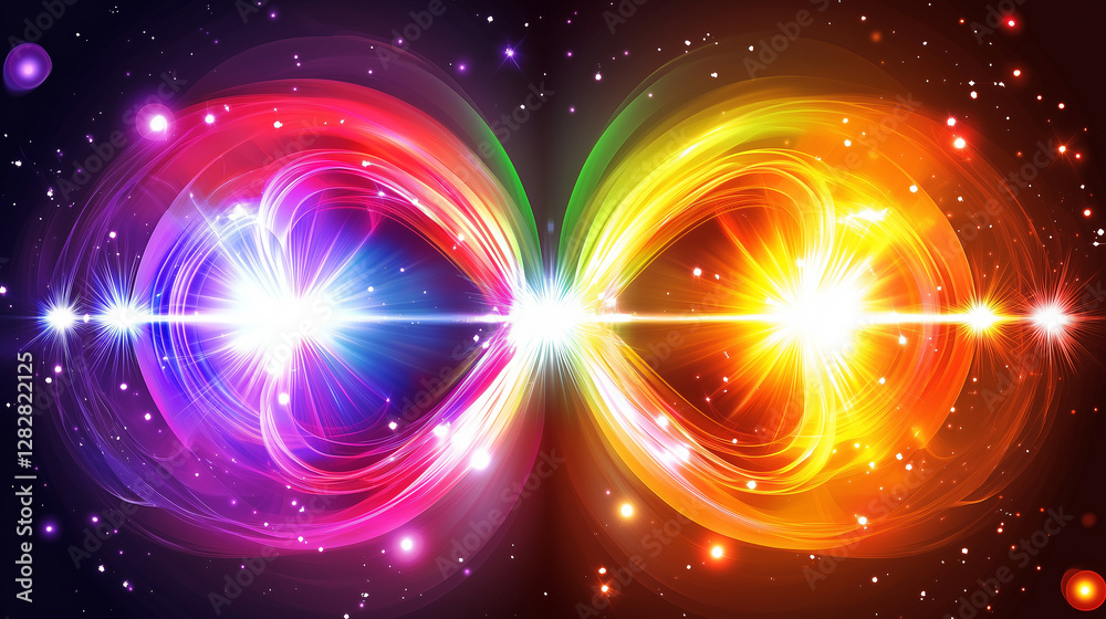 Obraz premium Abstract energy wave collision between competing AI models, set against a starry sky background, showcasing dynamic tech vision and chaotic energy flow, symbolizing advanced technology and AI competit