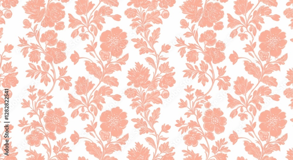 Delicate floral pattern, pink and white, seamless repeat, vintage wallpaper design, intricate botanical motifs, soft pastel background, elegant damask style, romantic aesthetic, fine line work, symmet Delicate floral pattern, pink and white, seamless repeat, vintage wallpaper design, intricate botanical motifs, soft pastel background, elegant damask style, romantic aesthetic, fine line work, symmet