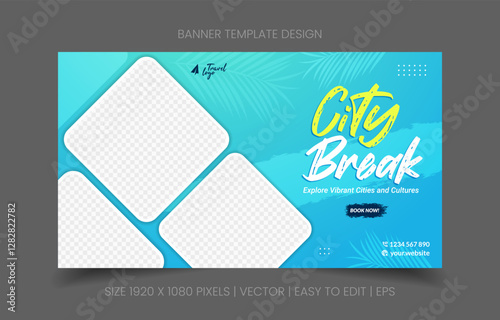 template design banner vacation, travel banner, media promotion for website social media like facebook, twitter, linkedin, and more