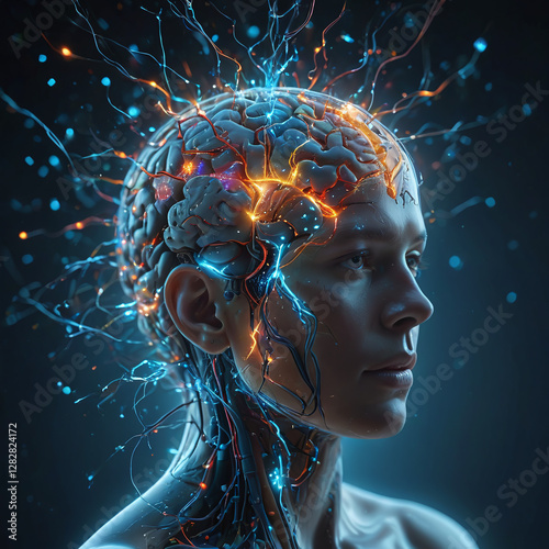 Immerse yourself in the vanguard of technological advancement with our captivating AI-robot face stock image.