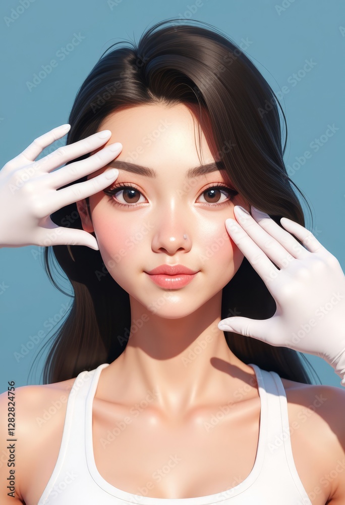 Fototapeta premium Young Person With Gloves Examining Their Skin