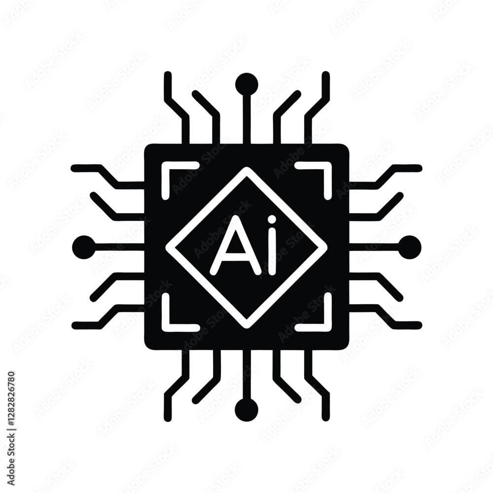 AI processor chip silhouette futuristic circuit board vector digital microchip artificial intelligence computing hardware neural network technology high-tech innovation

