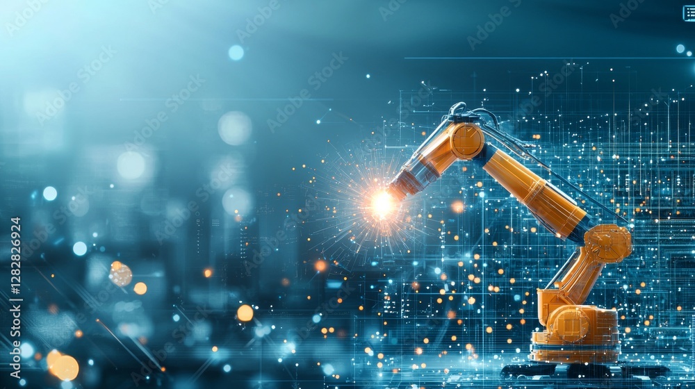 Naklejka premium Revolutionary robotic arm performing precision tasks in a cutting-edge technology facility high-tech environment close-up view automation concept
