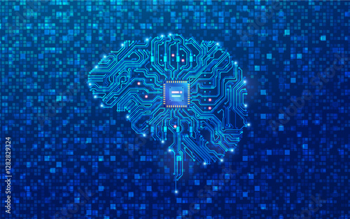 concept of deep learning or machine learning, graphic of artificial intelligence brain combined with circuit board 