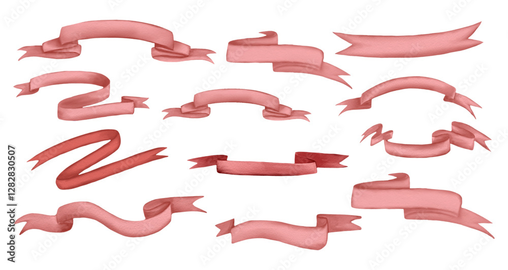 Pink Banner Ribbon Watercolor Illustration Collection Pink Banner Ribbon Watercolor Illustration Collection