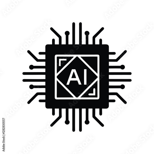 Futuristic AI chip silhouette vector microprocessor icon digital circuit board artificial intelligence neural network computing technology hardware innovation

