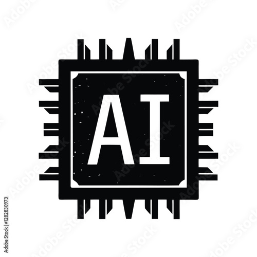 AI Chip Silhouette Black Vector Icon


