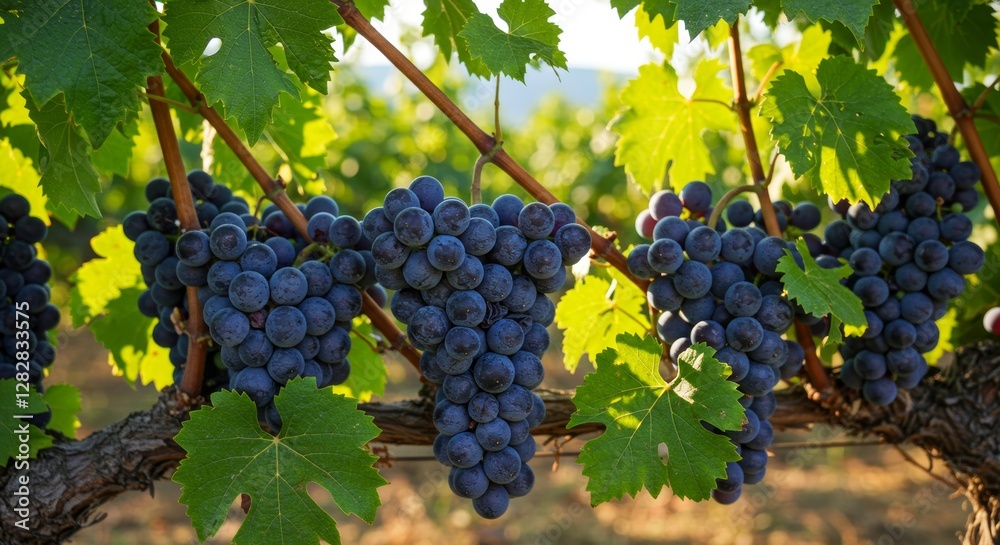 Luscious dark grapes hanging on vines ready for autumn harvest season Luscious dark grapes hanging on vines ready for autumn harvest season