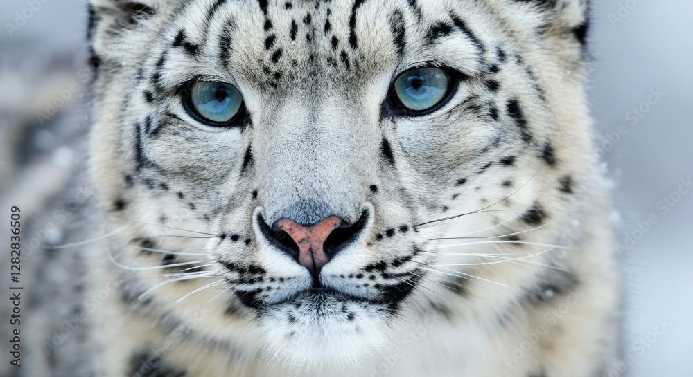 Close-up of snow leopard with blue eyes in natural habitat Close-up of snow leopard with blue eyes in natural habitat