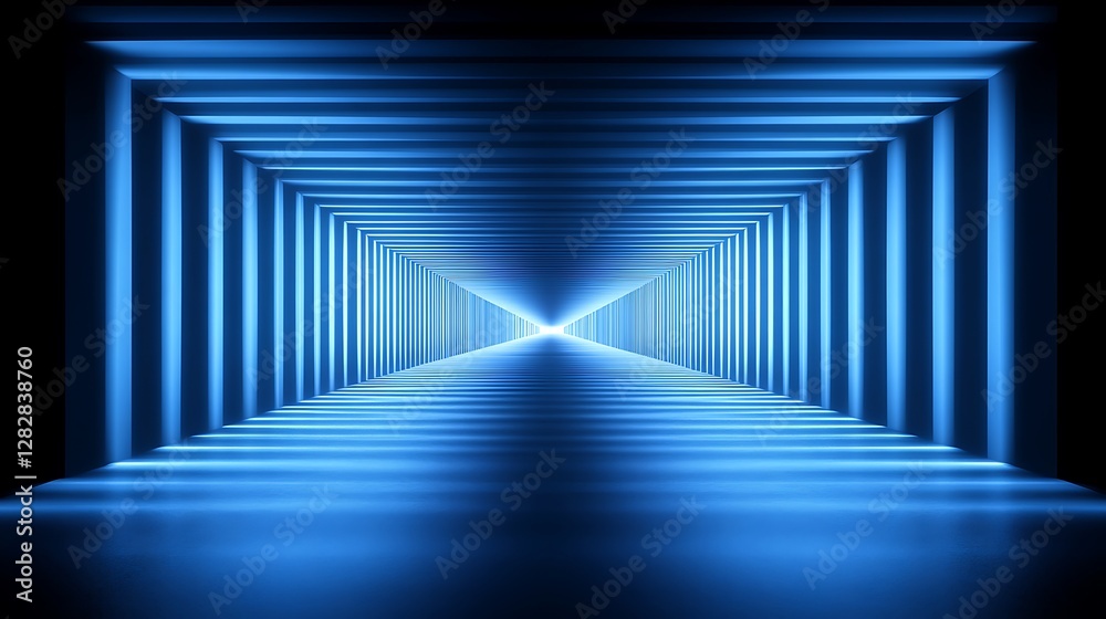 Blue Neon Lit Corridor Infinite Perspective Blue Neon Lit Corridor Infinite Perspective