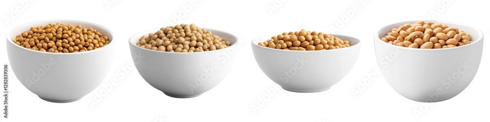 Soy beans in a white bowl isolated on transparent background, PNG, Set of Soy beans in a white bowl isolated on transparent background, PNG, Set of