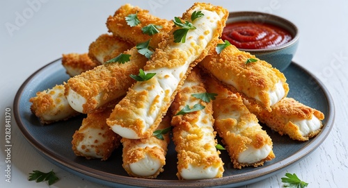 Wallpaper Mural bunch of crispy mozzarella sticks served with sauce on a plate on plain white background Torontodigital.ca
