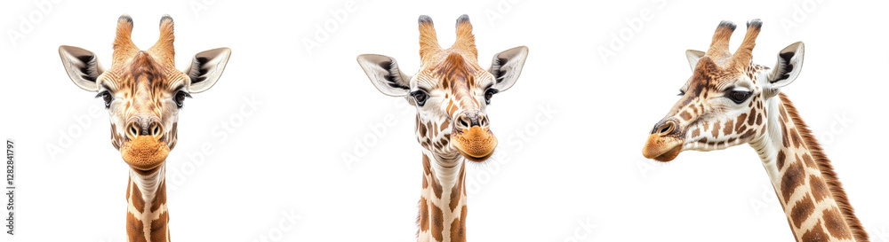 Three Giraffe Heads on White Background for Animal Photography Use, Isolated White Background Three Giraffe Heads on White Background for Animal Photography Use, Isolated White Background
