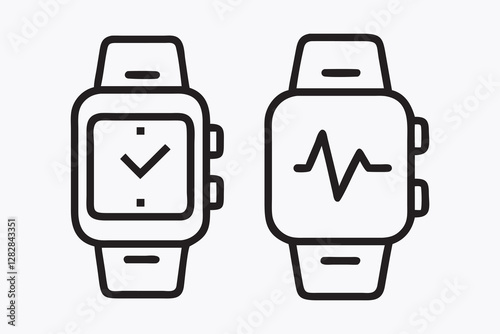Smartwatch Icons, Basic and Health Function Displayed, vector illustration